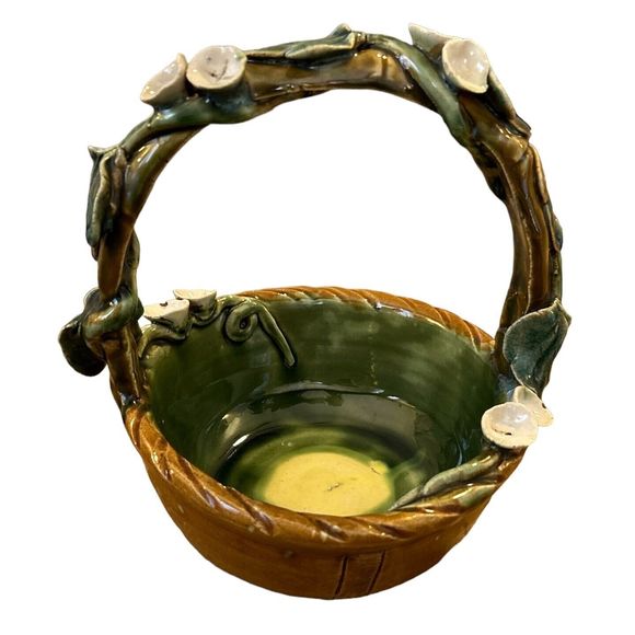 Vintage Handmade Ceramic Basket with Flowers - Picture 4 of 9